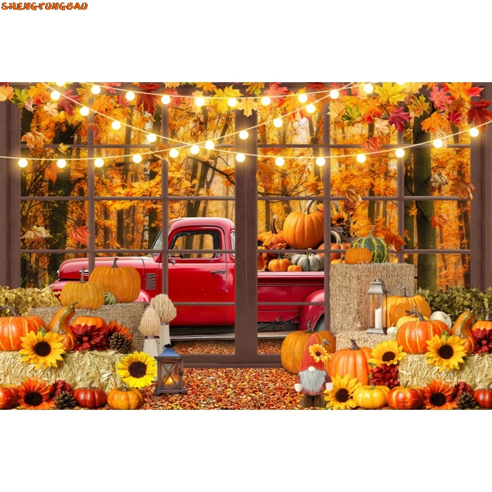 Harvested Autumn Backdrop Interior Golden Fall Pumpkin Maple Baby Shower Adult Kids Portrait Photography Background Photo Studio