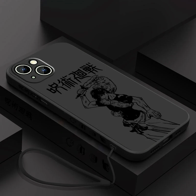 Jujutsu Kaisen Fushiguro Toji Phone Case For Apple iPhone 15 14 13 12 11 Pro Max Plus 8 7 SE Liquid Left Rope Capa Cover