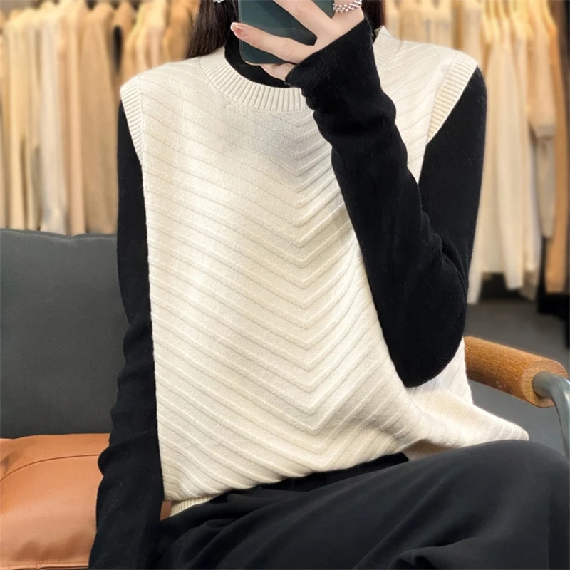 

Новинка 2024 года, жилеты из пряжи, осень-зима, женский трикотаж, вязаный жилет Джокер, свободный свитер без рукавов, теплые женские повседневные топы