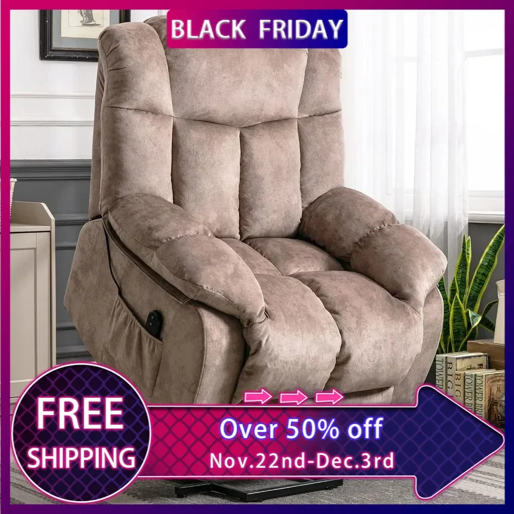 Power Lift Recliner Chair - Safety Motion Reclining Mechanism-Antiskid Fabric Sofa Living Room Chair with Overstuffed Design