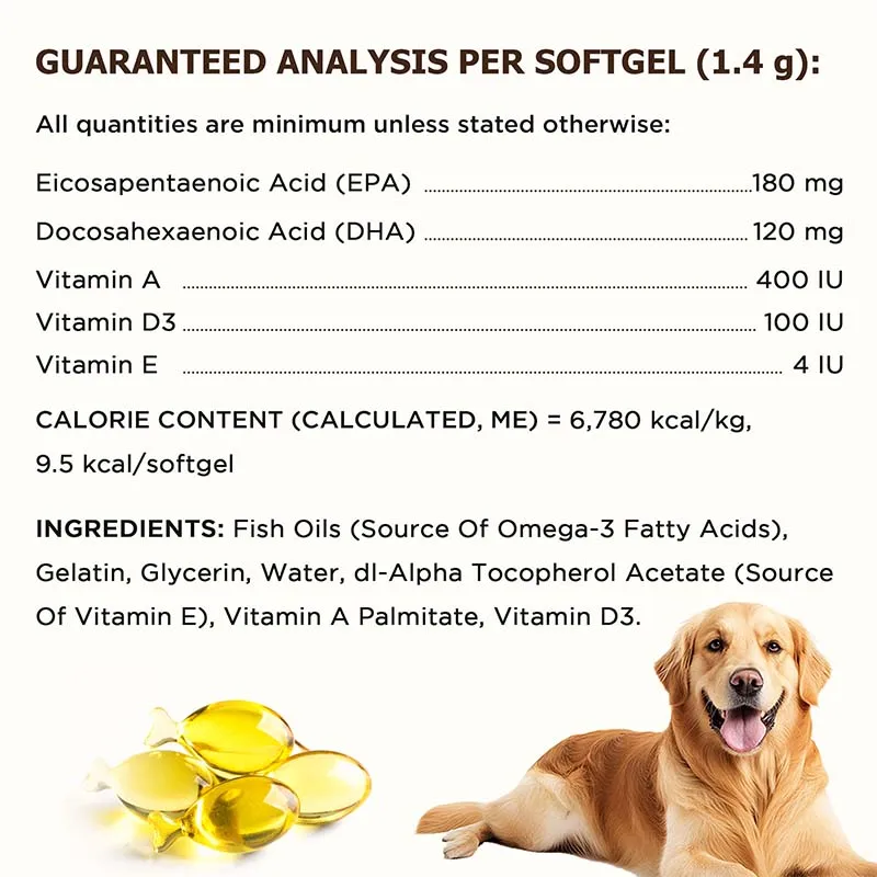 

Fish Oil Supplements for Dogs - Supports Dog Dry Skin and Hair Loss, Supports Heart, Skin and Coat Health, Promotes Hair Shine