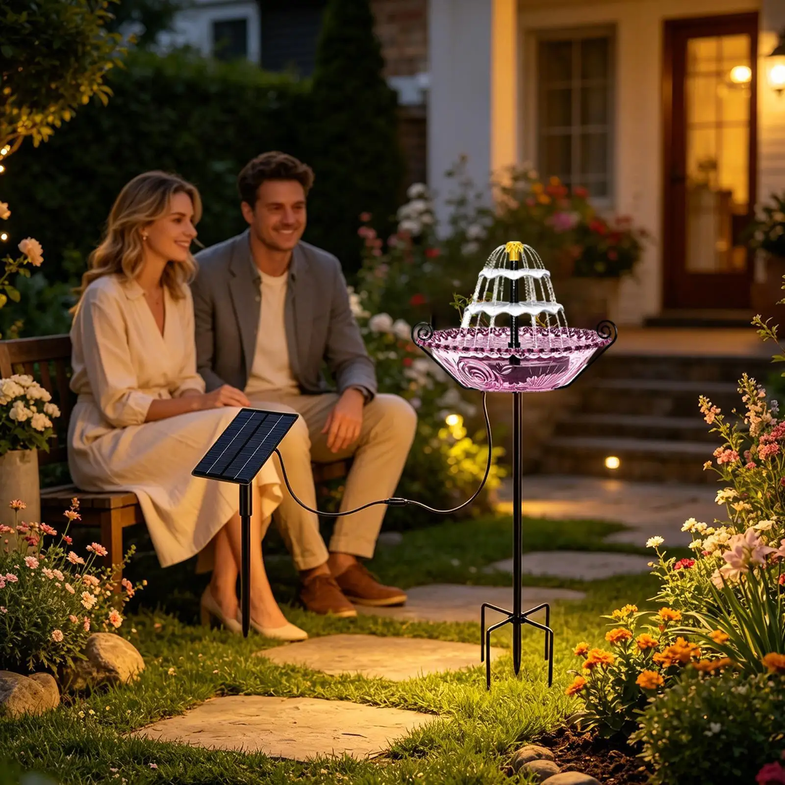 Bird Bath Solar Powered Garden Decor Birdbath Outdoor Hummingbird Waterer For Homeowners Nature Lovers Backyard Patio Deck