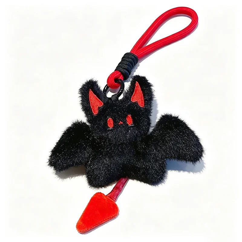 Soft Stuffed Devil Bat Keychain Fluffy Plush Gothic Key Ring Cute Halloween Backpack Pendant Bag Charm Party Favor Gift Women