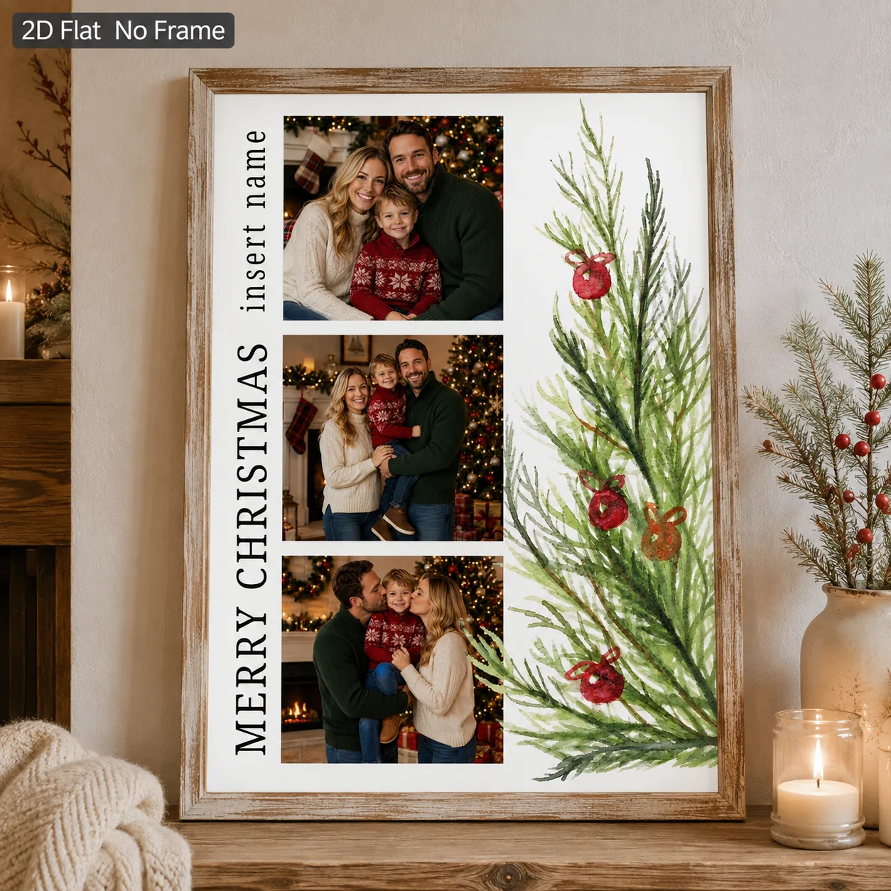 Christmas Personalized Family Photos Custom Pet Posters Photo Collage Wall Art Winter Canvas Printing Custom Names Holiday Gifts