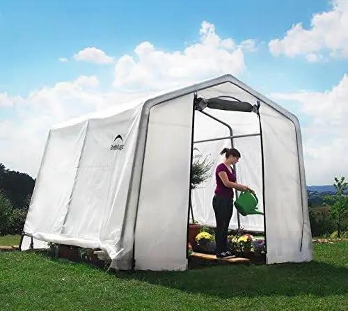 10' x 10' GrowIT Greenhouse-in-a-Box Easy Flow Peak Roof Style Easy Access Outdoor Grow House with Translucent Waterproof Cover