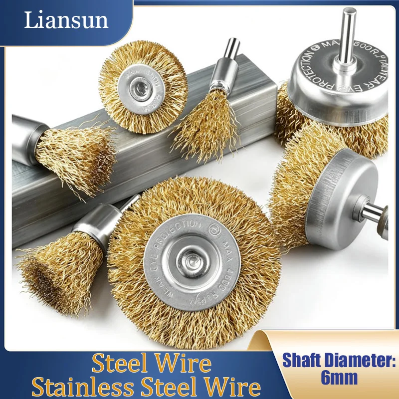 1 PCS Handle-Mounted Wire Grinding Head 6mm Shank Diameter Electric Wire Wheel Grinding Head Suitable for Rust Removal/Polishing