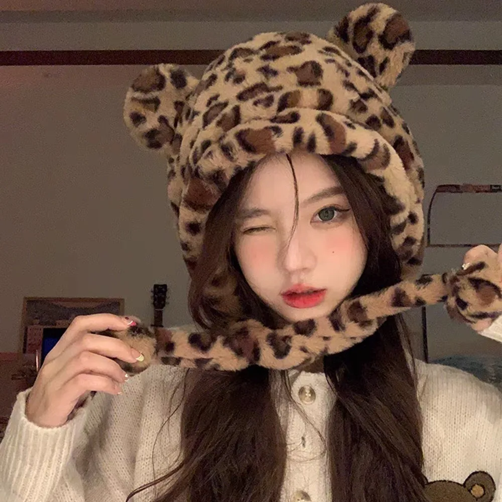 New Fashion Winter Hat Cute Ear Protection Bear Ears Hat Soft Furly Bucket Hat Women