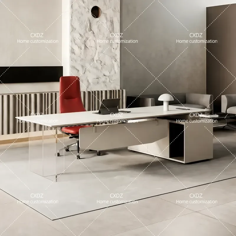 Electric Height Adjustable Desk Minimalist Office Workstation Acrylic Floating Design Modern Executive Computer Table for