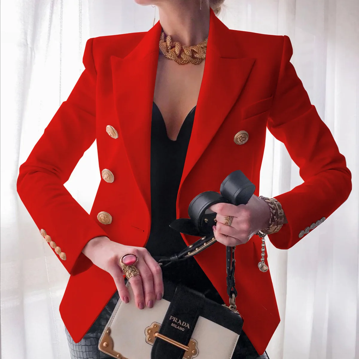 Fashion Metal Buttons Small Suit Jacket Women Elegant Temperament Slim Fit Office Lady Blazers 2026 New Design Textured Blazer