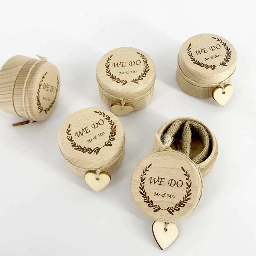 1Pcs Rustic Wooden Ring Box Exquisite Vintage Wedding Ring Holder Case Linen Cloth Protection Engagement Proposal Keepsake
