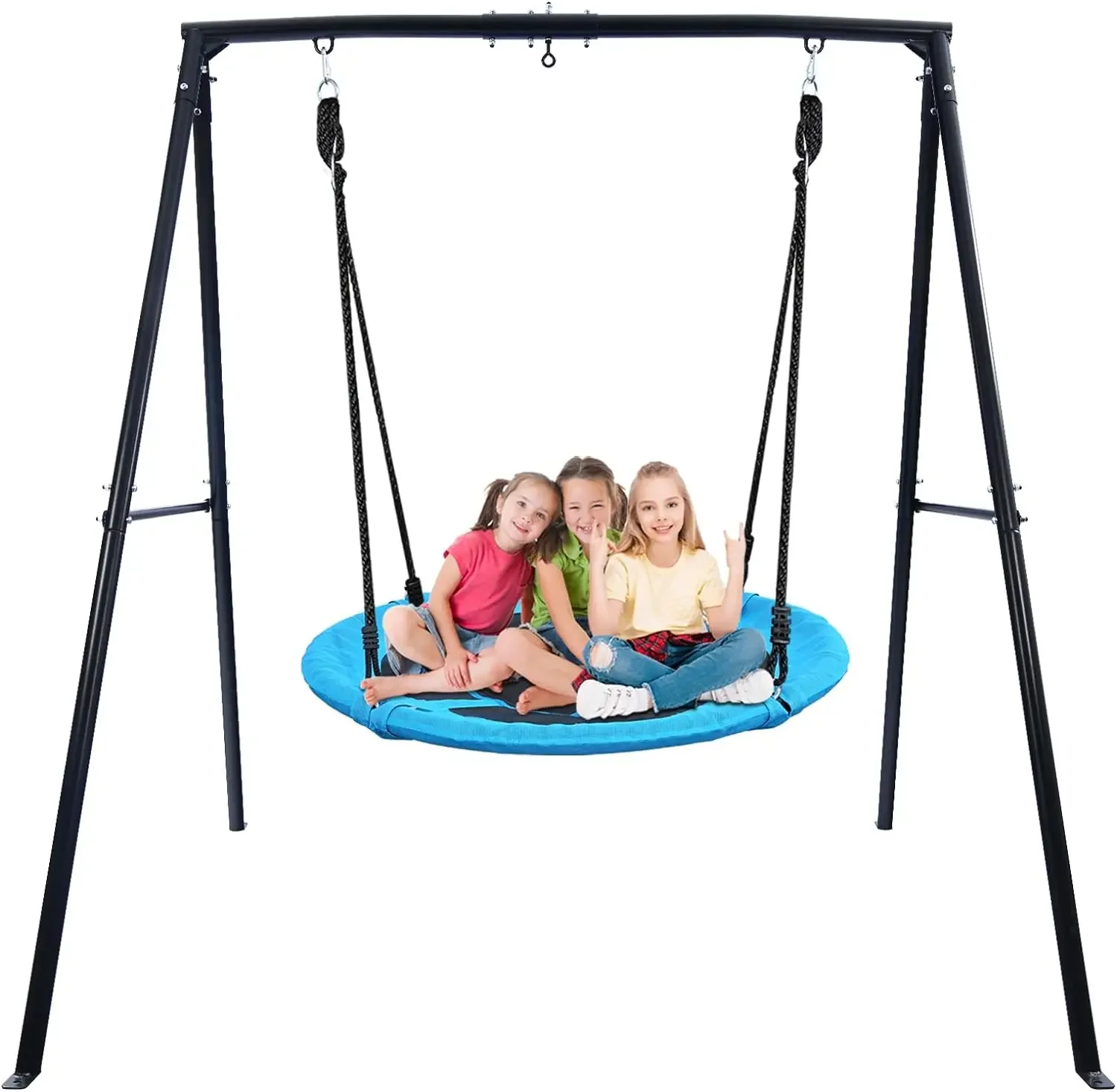 440lbs Swing Set with 40 Inch Saucer Tree Swing and Heavy Duty A-Frame Metal Swing Stand (Blue), Playground Sets for Backyard