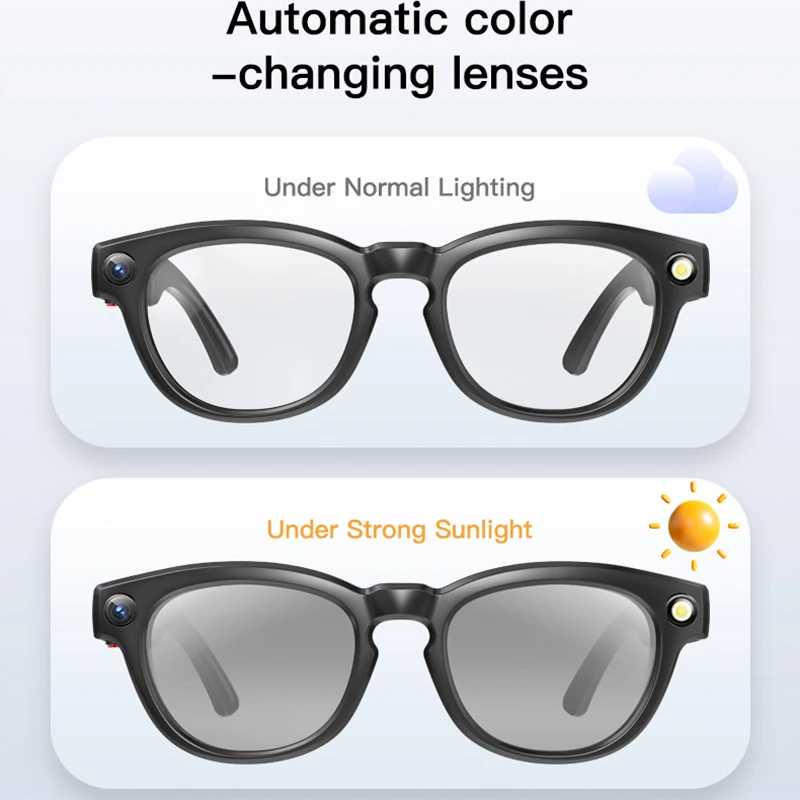 2025 800W Câmera Óculos Inteligentes 4K HD Anti-shake Bluetooth Chamada Tradução em Tempo Real AI Óculos Controle de Música