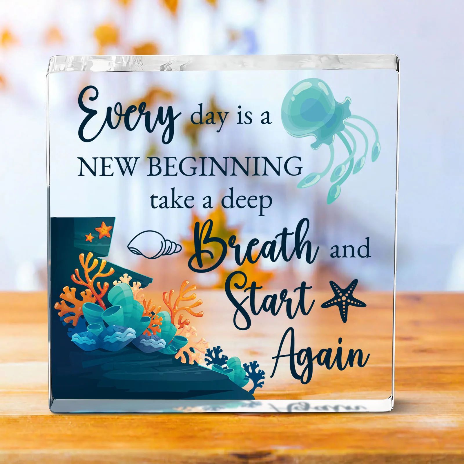 Jellyfish Acrylic Heart Sign Ocean Themed Mermaid Decor for Home Office Desk Shelf