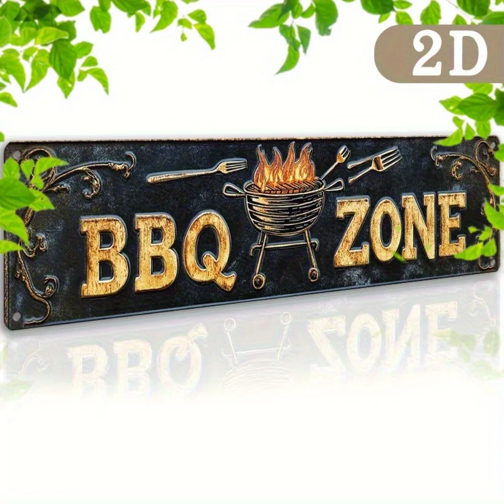 Retro BBQ Area Aluminum Sign – Golden Letters Brighten Backyard Parties, Create Outdoor Food Haven, Must-Have for Grilling Pros