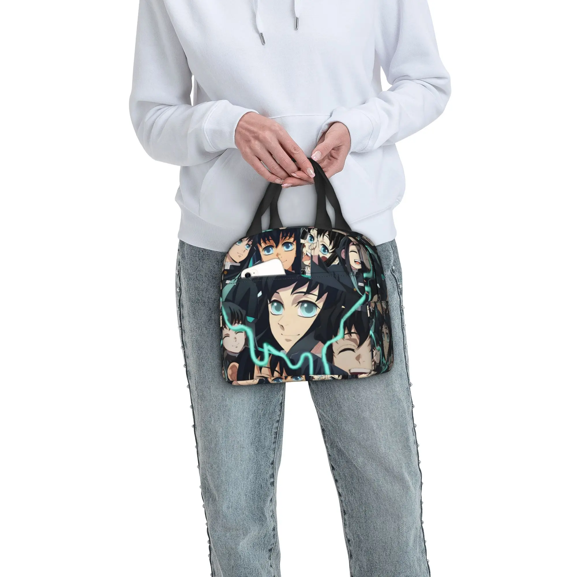 Custom Muichiro Demon S-Slayer Resuable Lunch Box Women Multifunction Japanese Thermal Cooler Food Insulated Lunch Bag School view 5