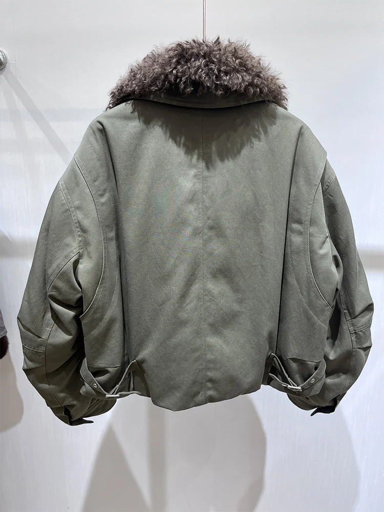 2025 New Women Winter Goose Down Jacket Real Lamb Sheep Fur Collar Warm Thick Luxury Clothing Parkas Female Puffer Jacket