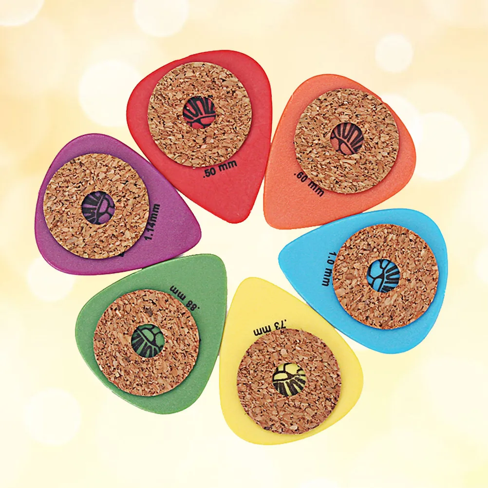 6Pcs Professional Grade Pom Guitar Picks Ultra Thin Lightweight Colorful Heart Design with Cork Grip for Acoustic Guitar Bass