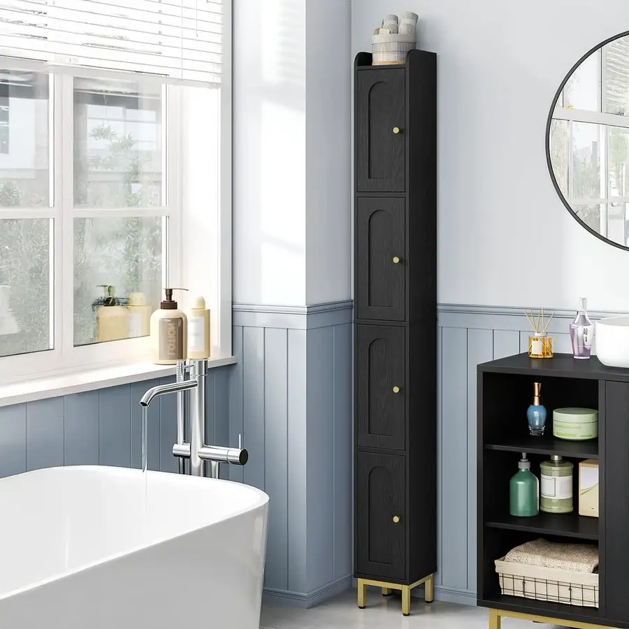 

Narrow Tall Storage Cabinet, Slim Bathroom Storage Cabinet with 4 Adjustable Feet and Shelves, Bathroom Organization for Small S