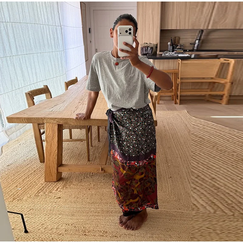 Printed Women's Midi Skirt Wrap Skirt Side Button Wrap Around Skirt Oil Painting Floral Skirt Daily Fashion Wear