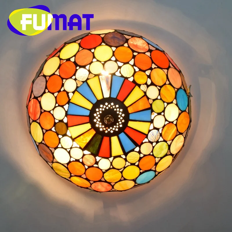 FUMAT-خمر الزجاج الملون ضوء السقف ، LED ديكور ، مصباح السقف ، تيفاني نمط ، بريق ، مستديرة ، غرفة المعيشة ، غرفة نوم ، المدخل ، شرفة ، 16"