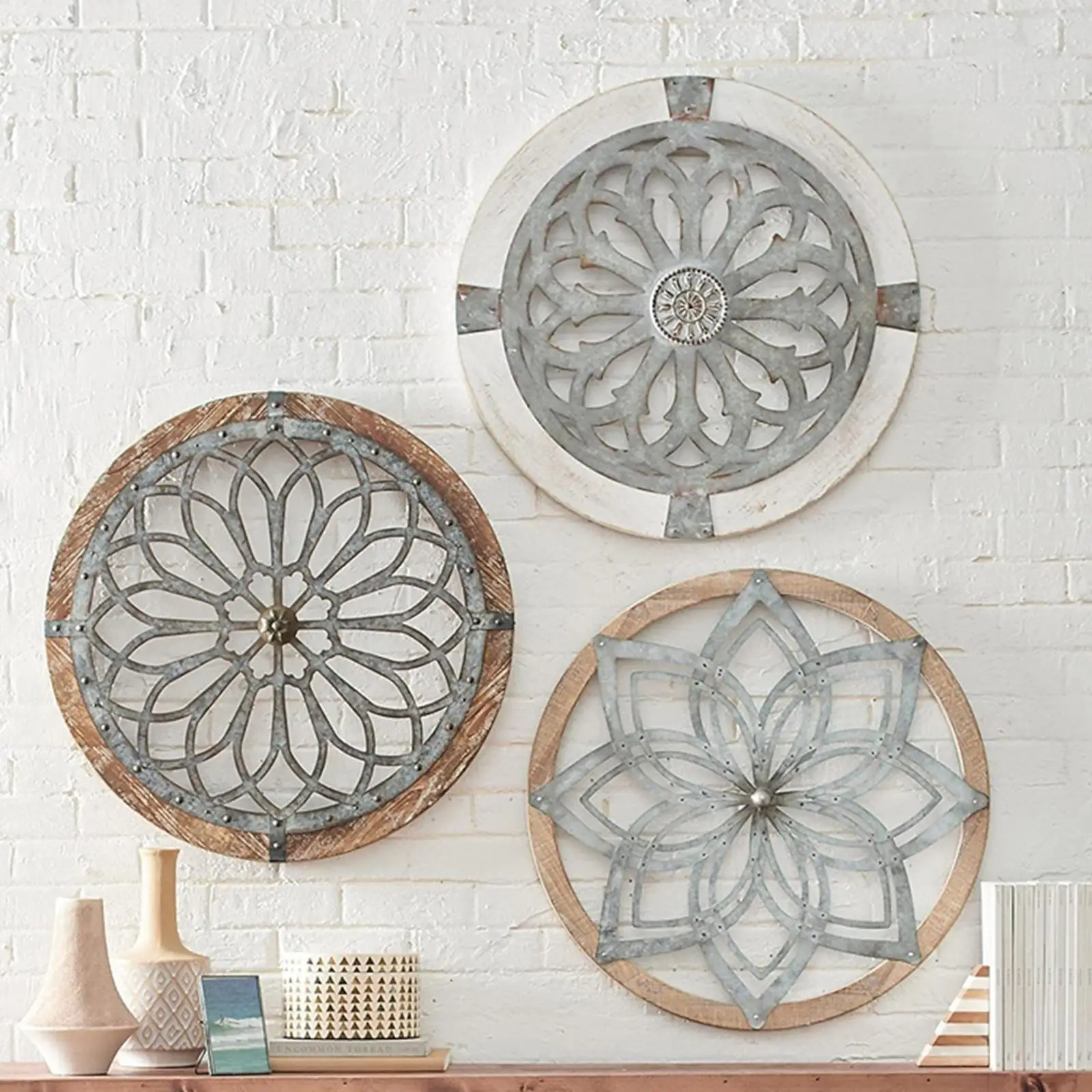Round Wall Hanging Sculpture Decoration 40cm Medallions Metal Art Home Room Hanging Ornament Wall Art Pieces Decoration