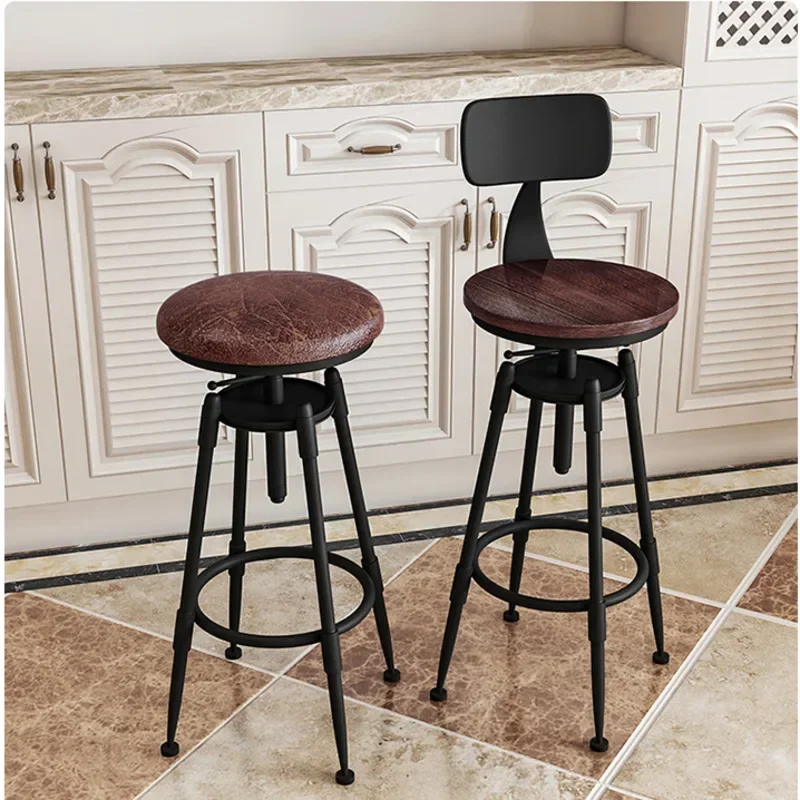 Vintage Dining Chairs Lifting Rotating Bar Stools Iron High Foot Counter Seat High-temperature Baking Paint Nordic Furniture