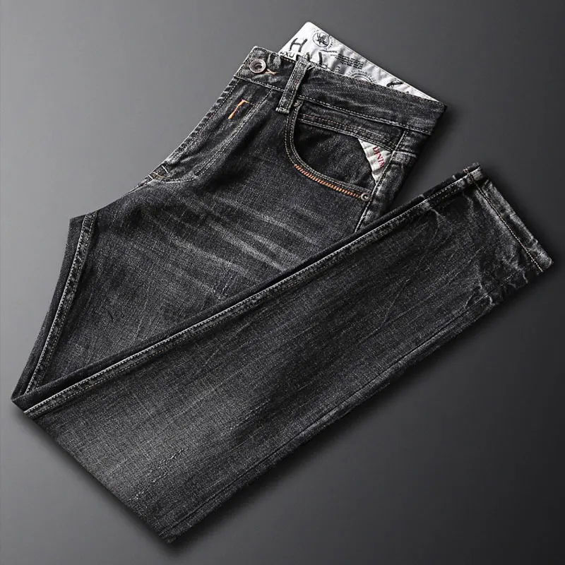 Italian Style Fashion Men Jeans High Quality Retro Black Gray Stretch Slim Fit Ripped Jeans Men Vintage Designer Denim Pants
