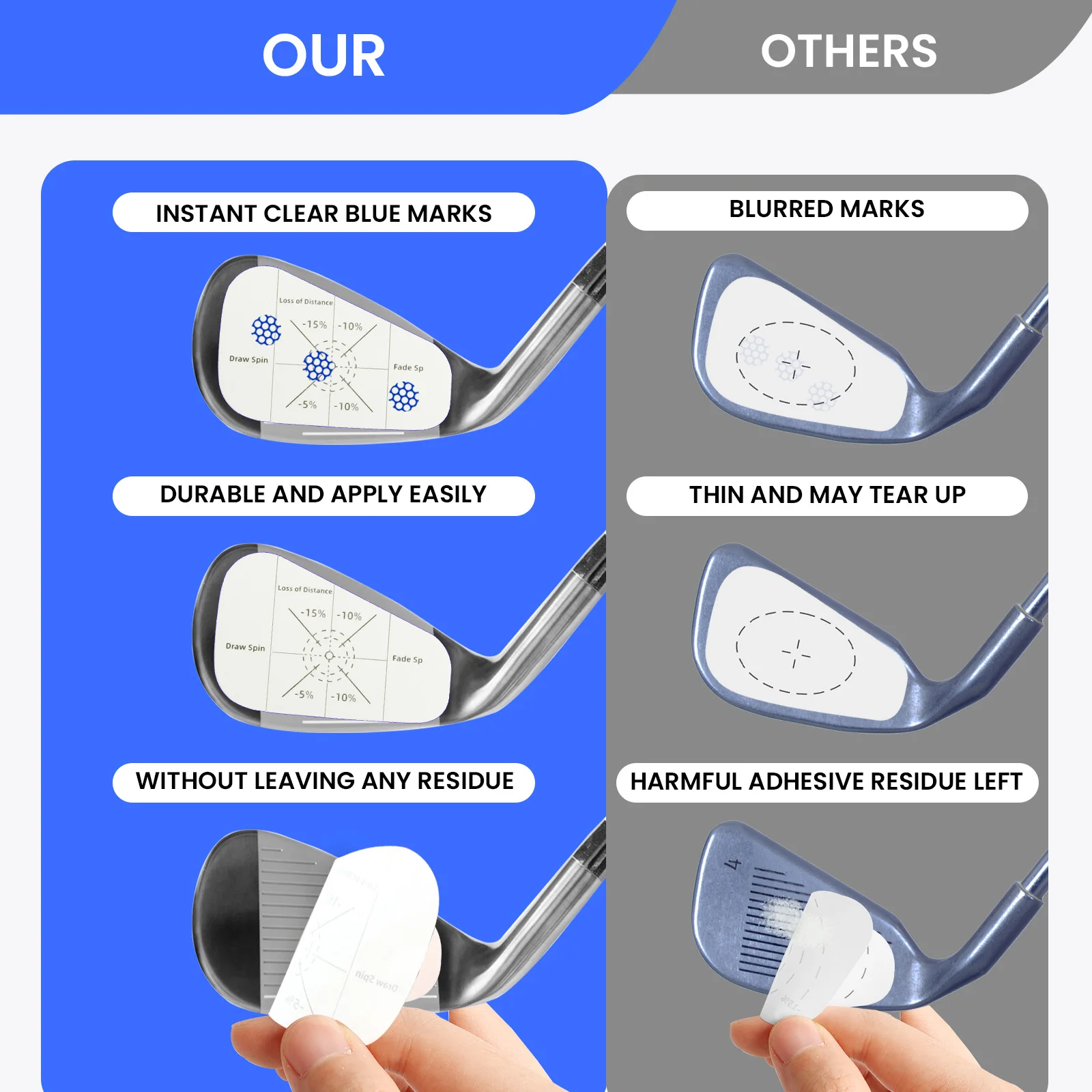 تسميات ملصقات الشريط تأثير نادي الغولف للمكاوي تحسين دقة التأرجح مع تحليل البقع الحلوة للتدريس الذاتي 125 قطعة