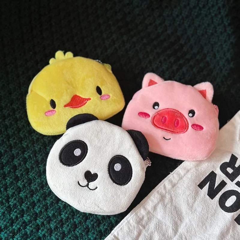 Cartoon Women Coin Purse Mini Cute Zipper Girls Coin Wallet Earphone Bag Key Wallets Pouch Soft Plush Panda Bear Pig Duck