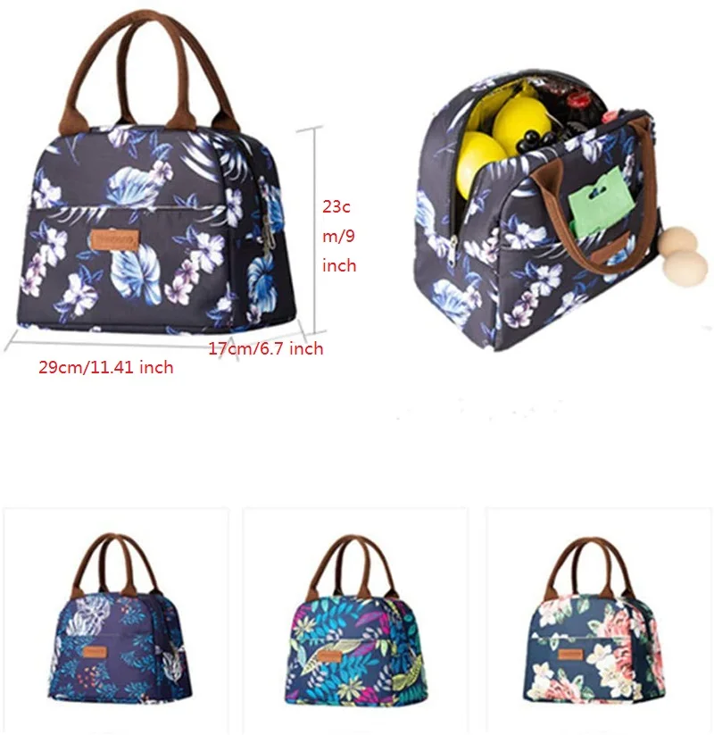 Functional Pattern Cooler Lunch Box Portable Insulated Canvas Lunch Bag Thermal Food Picnic Lunch Bags for Women Kids