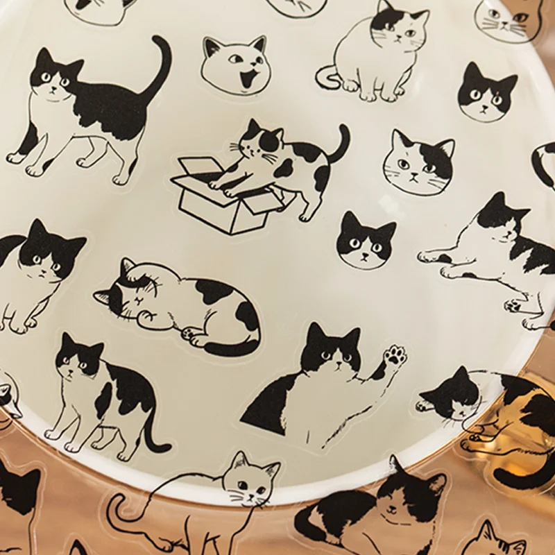 미스터 페이퍼 8피스 와이어 캣 스티커 PET 스티커 저널링 용품 DIY 스크랩북 다이어리 캘린더 사진 액자 앨범 장식