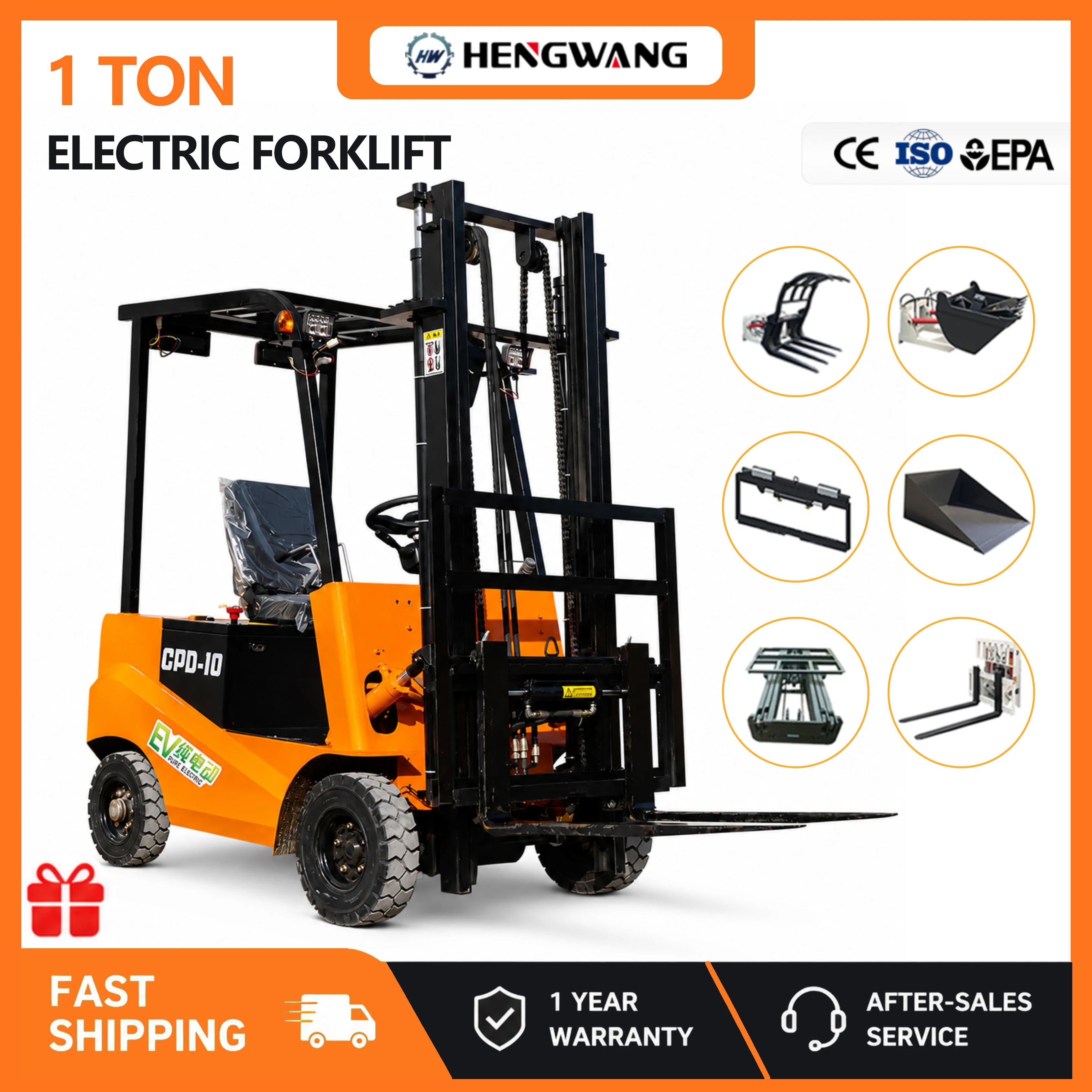 1t Electric Forklift Truck Fast Charging 1000kg Mini Forklifts Truck Warehouse Loading Material Handling Machine In Stock Custom