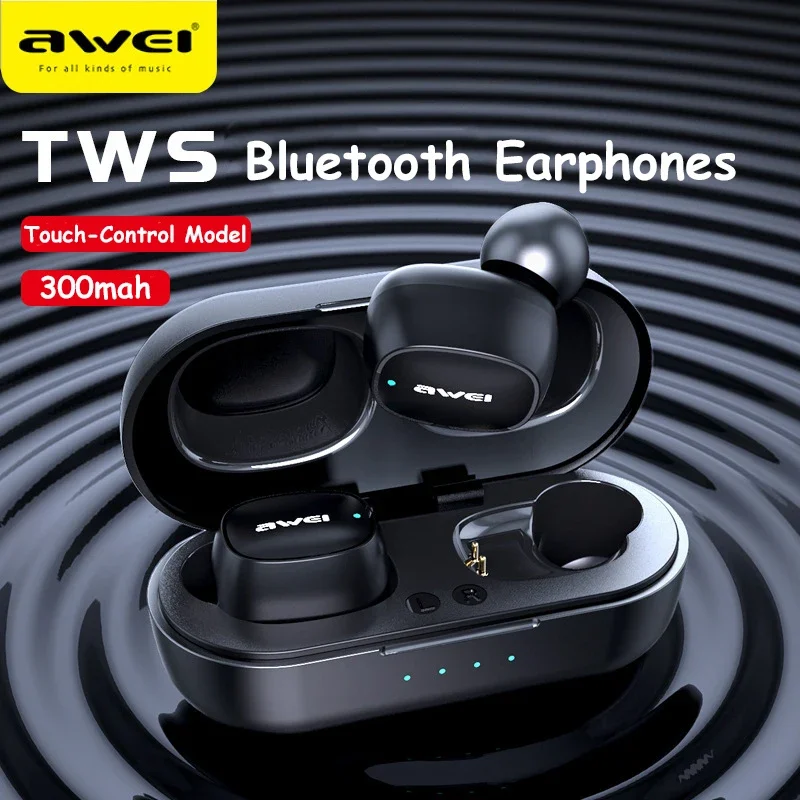 

Awei Bluetooth Earphones True Wireless Headphones with Mic Touch Control TWS Earhooks Sports HIFI Bass Headset 300mah