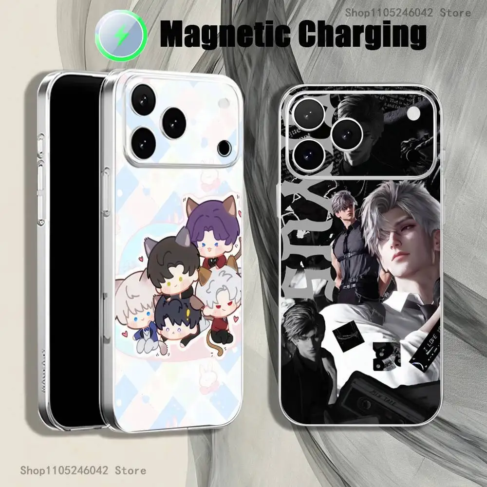 

L-Love and Deepspace For iPhone 17,16,15,14,13,12,11,Pro,Max,Plus Magnetic Wireless Charging Transparent White Phone Case