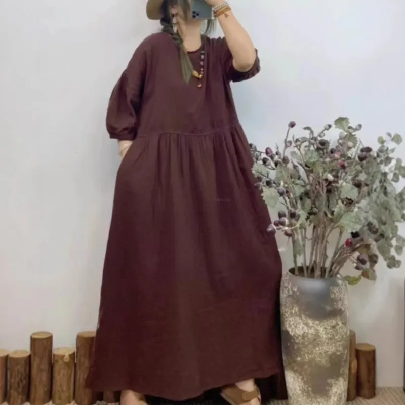 Johnature Vintage ปักผ้าฝ้ายชุด 2025 ฤดูร้อนใหม่ญี่ปุ่นหลวม 6 สีชุดสตรี