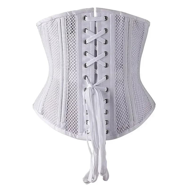 Underbust Corset 24 Spiral Steel Boned Body Shaper Woman Sexy Waist Control White Mesh Waist Cincher Corselet Top