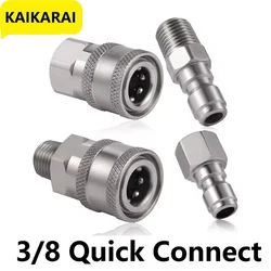 3/8 Inch Stainless Steel Pressure Washer Quick Connect Plug Coupler Kit Male Female Fittings with Internal and External Threads