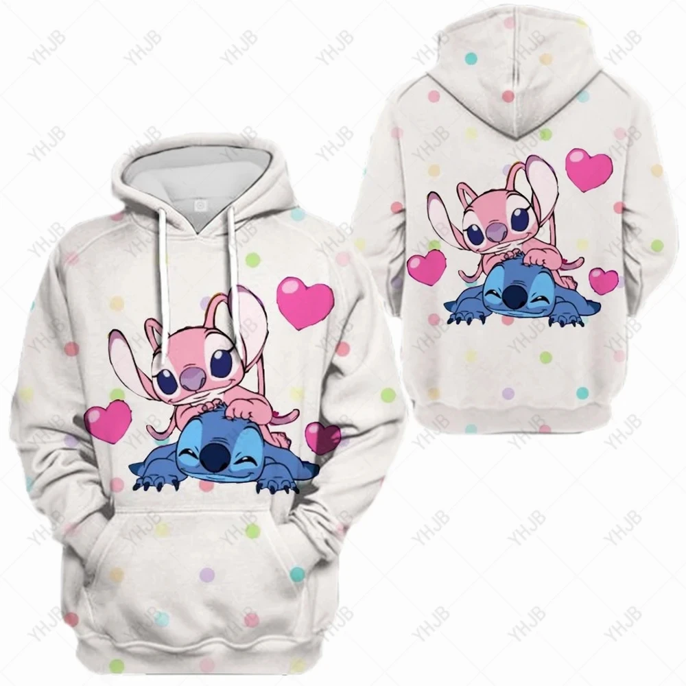 Moletom การ์ตูน Kawaii Lilo feminino E Stitch, การ์ตูน pôver comprida, capuz ลำลอง, roupas de inverno, Moda outono