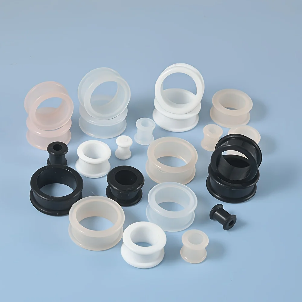 2pcs Hollow Silicone Flexible Double Flared Flesh Ear Tunnel Plugs Gauge Expander Stretchers Body Piercing Jewelry Size 6-22mm