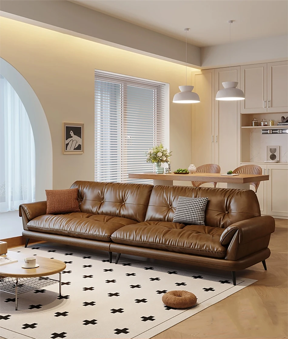 Italian simple light luxury leather combination sofa modern adjustable living room straight cloud art sailing top decoration