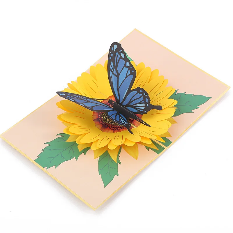 Sunflower and Butterfly Pop up Card 3D Spring Paper Greeting Card Unique Gift for Birthday Valentine Day Christmas Mother's Day