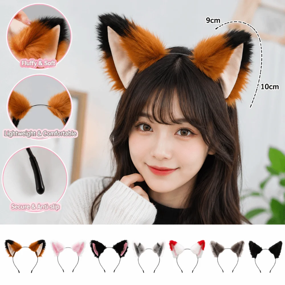 Fashion Furry Animal Ear Hair Hoops Plush Cat Ear Headbands Anime Fox Headwear Party Headbands Ear Hair Bands