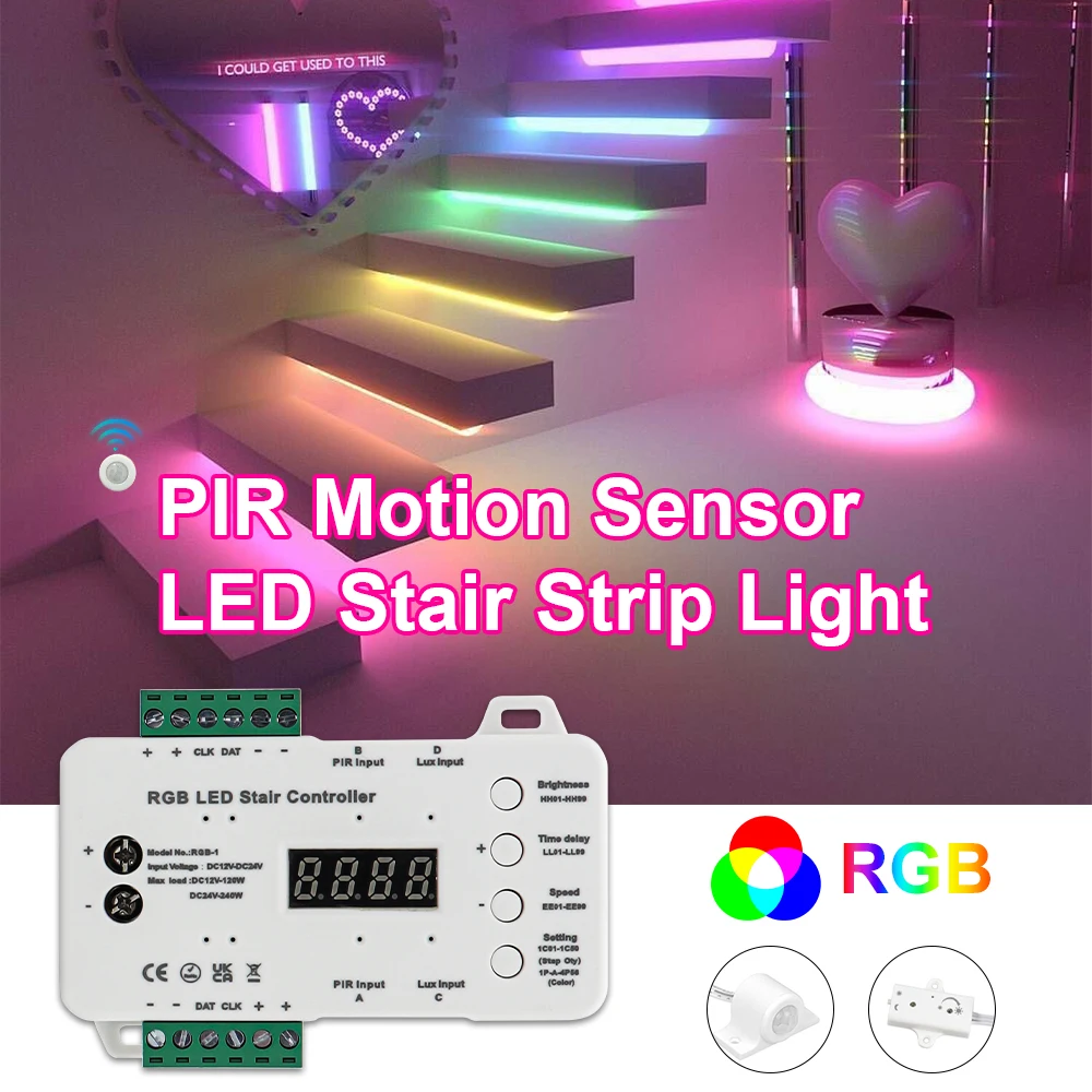 luz do sensor de movimento da escada rgb luz do dia do sensor de movimento pir luz noturna interna luz da escada 20 passos regulavel 01