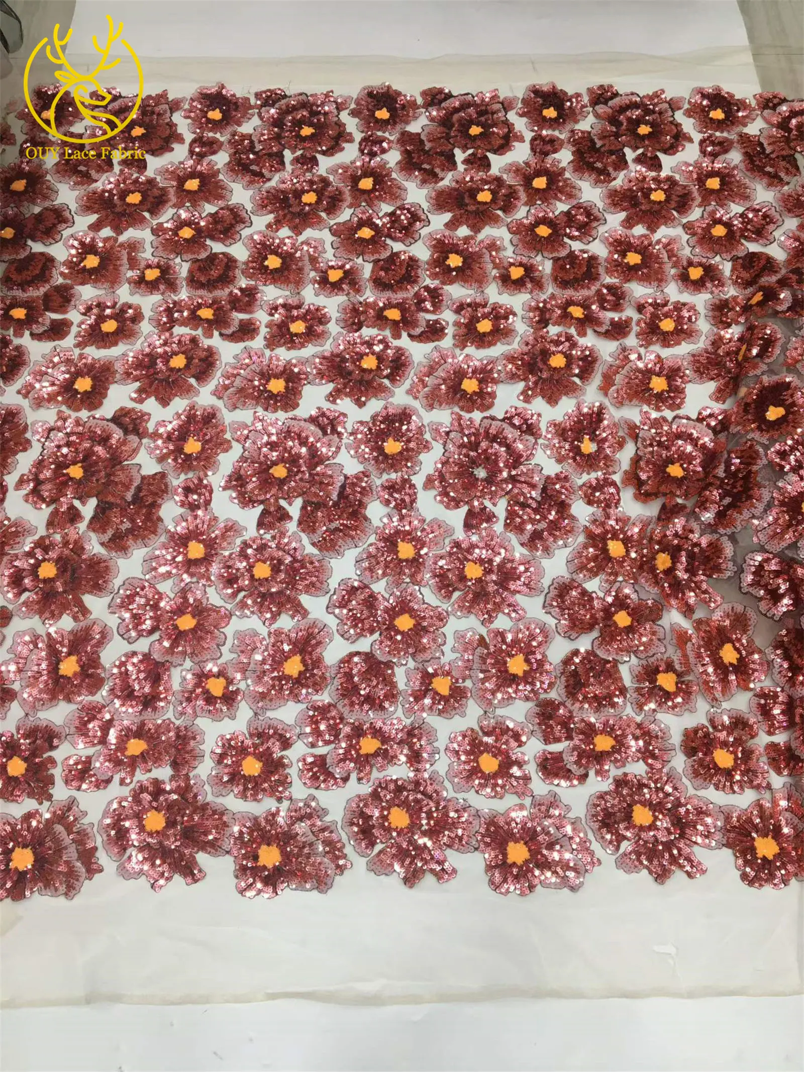 Afrikanischer Pailletten-Stickerei-Tüll-Spitzenstoff, französischer Pailletten-Perlen-Spitzenstoff, nigerianische Braut-Hochzeitsdekoration, zum Nähen, 5 Yards – Detail 16
