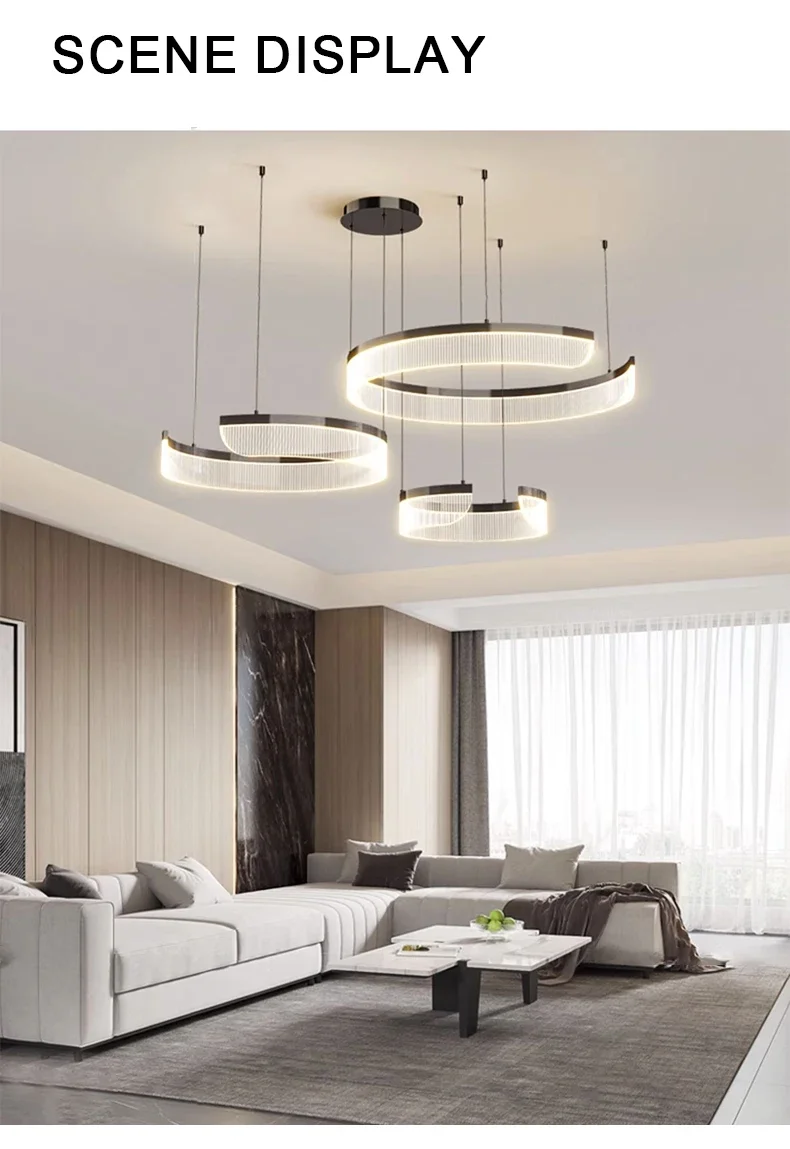 Acrylic LED Pendant Light Living Room Semicircle Chandelier