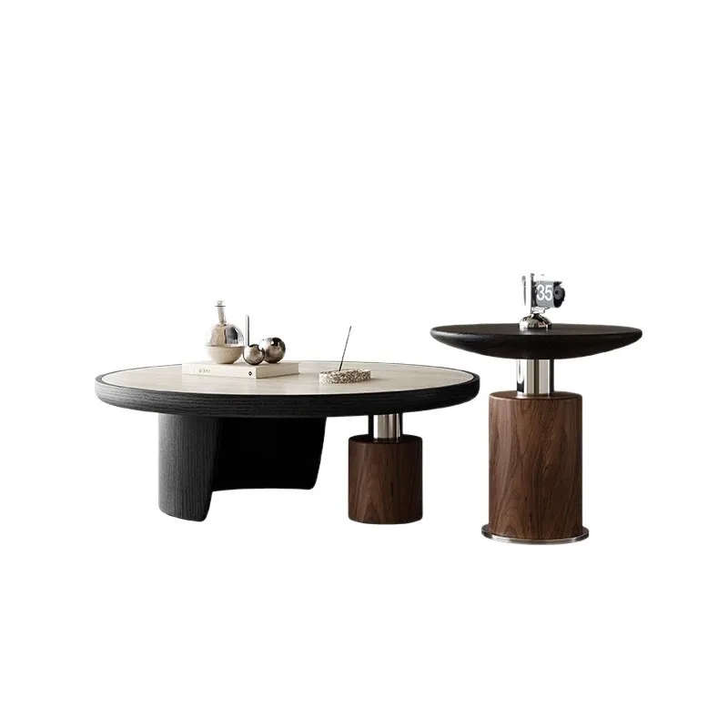 Medieval travertine coffee table small apartment living room household round 2026 new light luxury high sense