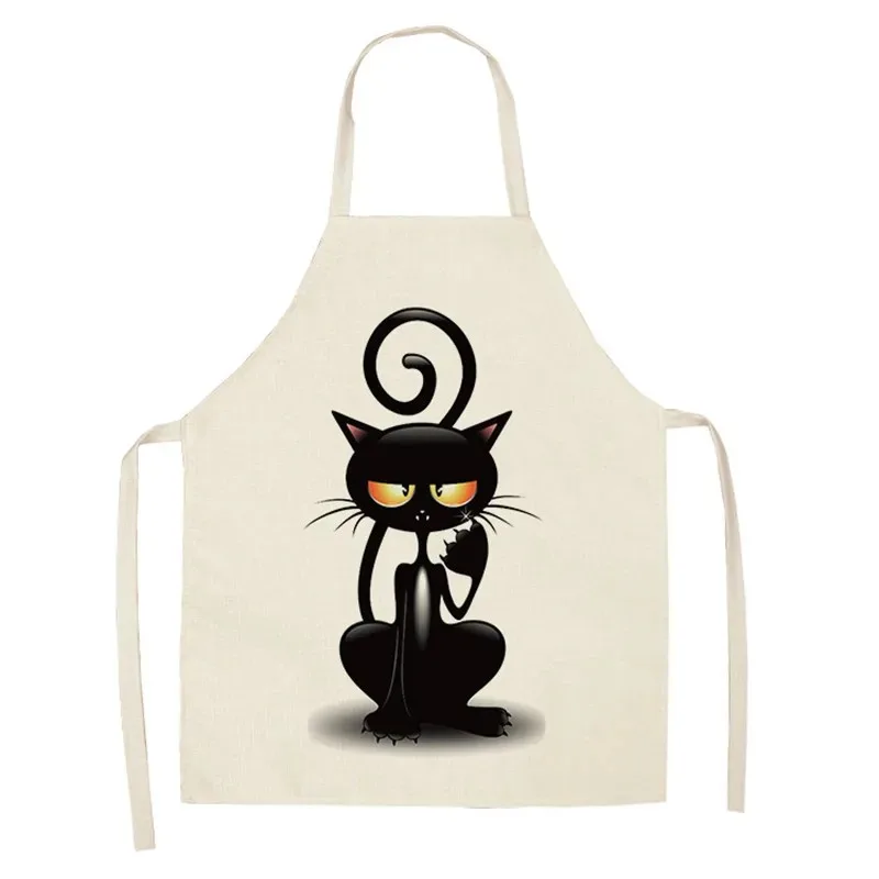 Cute cartoon cat print pattern sleeveless apron cotton linen apron for men and women home cleaning tool bib 68x55 cm