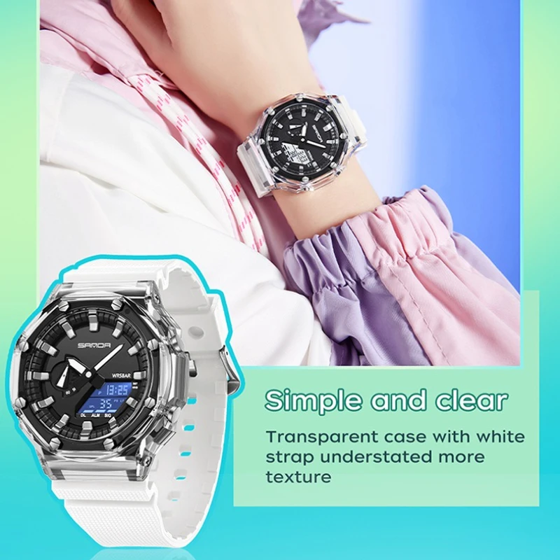 Jam Tangan SANDA 3341 Fashion Sport Quartz Dual Display Anti Air Bercahaya Kronograf Alarm untuk Pria Reloj Hombre