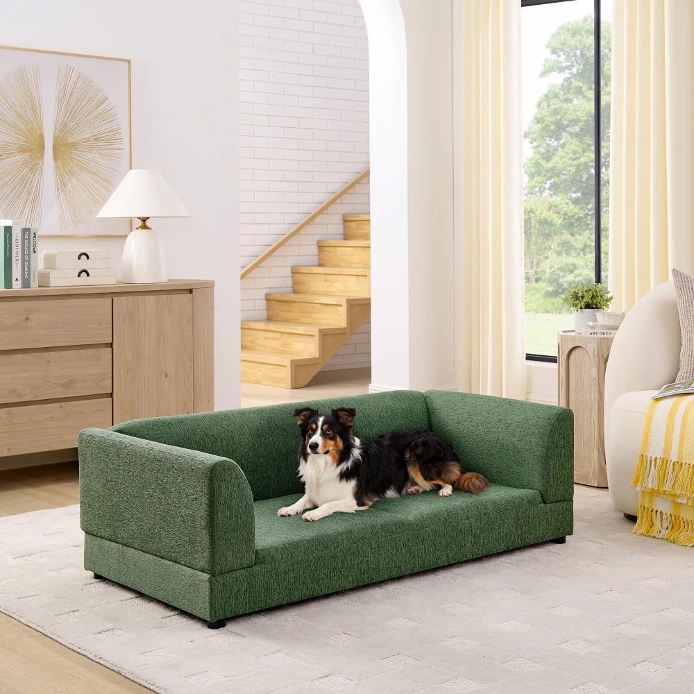 Ye Comfortable Oversized Pet Sofa for Medium/Large Dogs - Modern Rectangular Design with Backrest, Armrests & Soft Cushion - OLIVE GREEN (56.5"*26"*17")