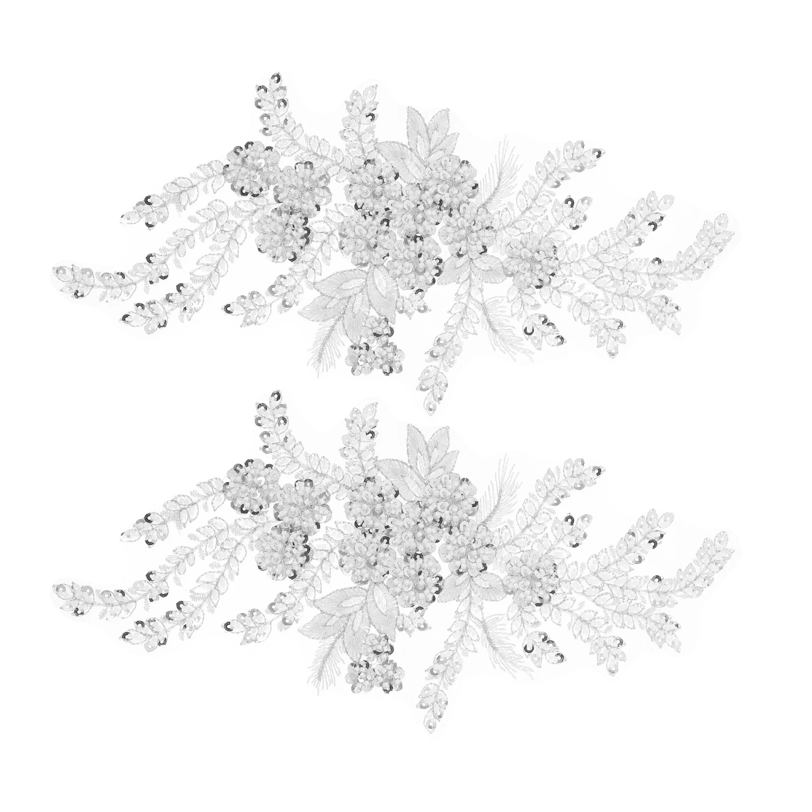 

2Pcs Flower Embroidered Sequin Lace Appliques Elegant Floral Sew-on Patches for Wedding Dress Bridal Party DIY Sewing